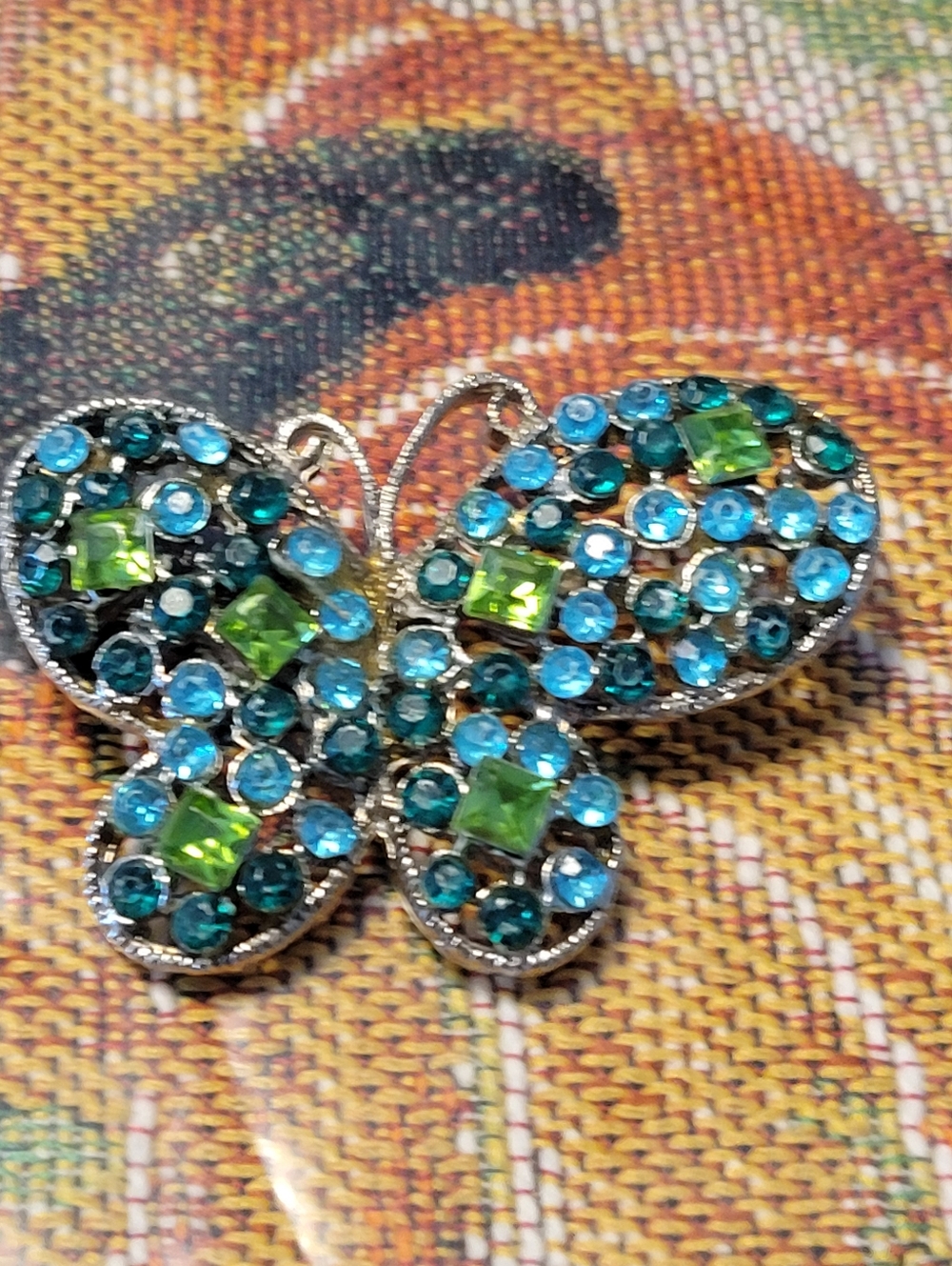 Blue and Green Crystal Butterfly Brooch by